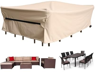 CKCLUU Patio Furniture Set Covers Waterproof Patio Conversation Sets Cover Heavy Duty 600D Outdoor Sectional Sofa Couch Cover Outside Dining Set Table and Chairs Covers 90" L x 64" W x 28" H Beige
