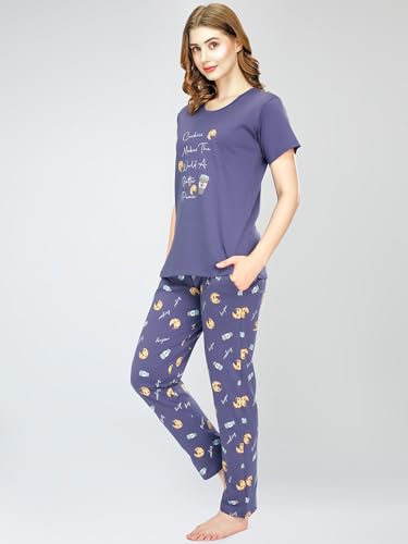 Image of ZEYO Night Suit for Women's Cookies & Cup Printed Cotton Night Dress of Top and Pajama Set 5772