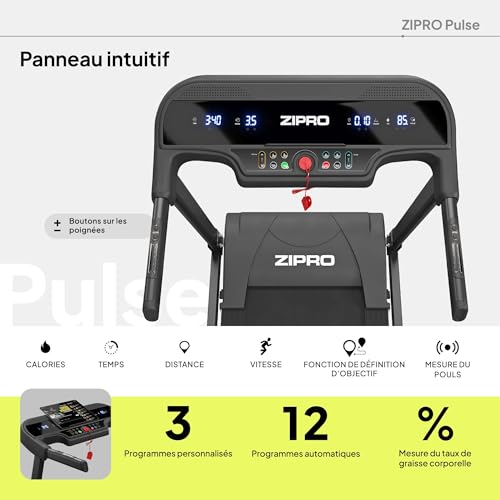 ZIPRO Tapis de Marche Pliable 1-12 km/h, 15 Niveaux d'inclinaison pour Tapis de Course Motorisé Inclinable, Treadmill Silencieux, Walking Pad avec Affichage LED et APP (Pulse) – Image 4