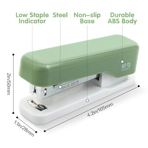 M&G Desktop Stapler, Basic Office Stapler with 1000 Staples, 20 Sheet Capacity, Portable Small Desk Staplers for School Home Office (Green)