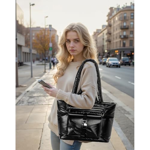 Herald Large Puffy Tote Bag for Women, Quilted Puffer Shoulder Purse Handbag with Multi Pocket & Compartment3