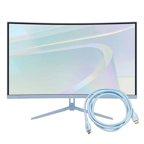 Image of Pixio PXC279 Wave Blue 27 inch 300Hz 1080p 1650R Curved Fast VA 1ms GTG Adaptive Sync Gaming Monitor with Blue HDMI 2.1 Cable Certified Ultra High Speed 6FT 8K 60Hz 4K 120Hz Nylon Braided