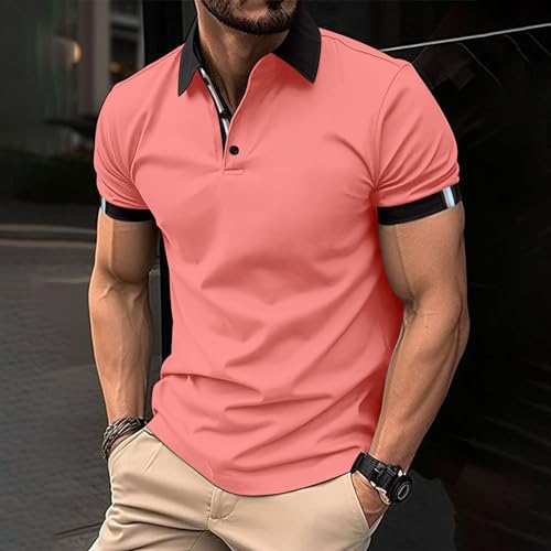 Mens Casual Shirts Classic Short Sleeve T-Shirts Button Down Cotton Tops Fashion Color Block Loose Fit Blouses2