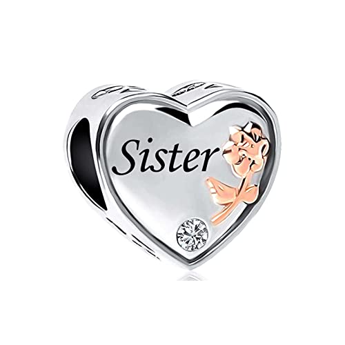 Abalorio de corazón para pulseras Pandora con grabado de rosa para mamá 2