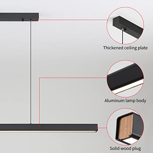 47" Led Linear Pendant Light Fixtures, 25W Dimmable Pool Table Light With Remote, Modern Island Lights For Kitchen Dining Room Living Room Office Bar, 3000K-6000K, Black #TOP4