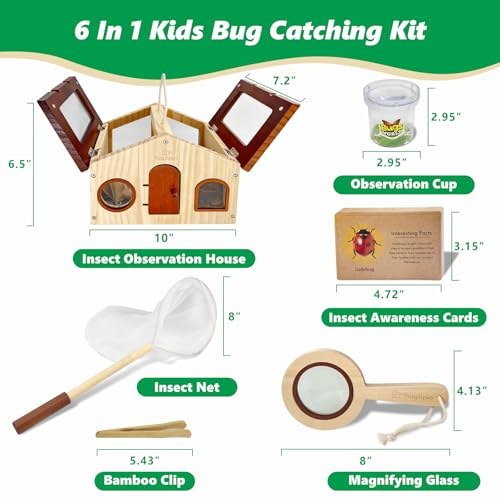 SimpliPlay Kids Explorer Kit & Bug Catcher for Kids, Outdoor Toys with Large Portable Wooden Bug Habitat, Butterfly Net, Magnifier, Observation Cup, 15 Insect Cards for Toddler 3-8 Year Old Boy Gift
