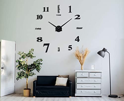 Aililife 3D Diy Wall Clock Decor Sticker Mirror Frameless Large Diy Wall Clock Kit For Home Living Room Bedroom Office Decoration (Black) #TOP7