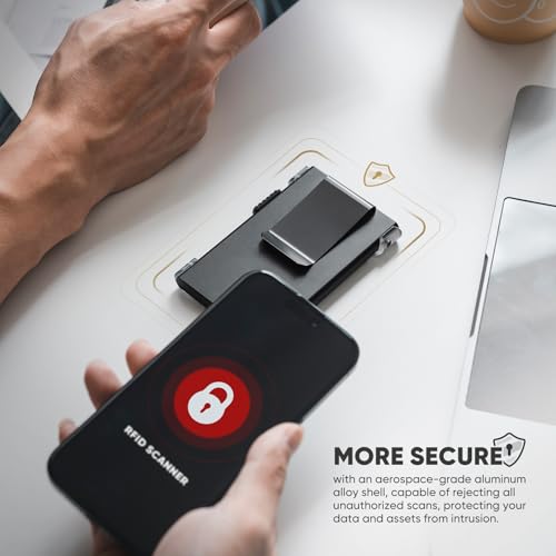 VULKIT Minimalist Wallet for Men, Pop Up Slim RFID Blocking Card Wallet, Metal RFID Credit Card Holder for Men, Aluminum Cardholder With ID Window, Thin Mens Wallet For Cards, Compact, Cool4