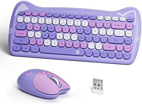 Wireless Keyboard Mouse Combo, Dilter Compact Wireless Keyboard and Mouse Set 2.4G Ultra-Thin Sleek Cute Cat Shape Design for Windows, Computer, Desktop, PC, Notebook (Purple)