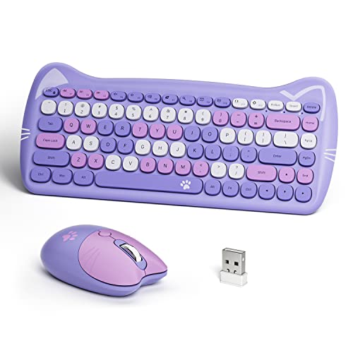 Wireless Keyboard Mouse Combo, Dilter Compact Wireless Keyboard And Mouse Set 2.4G Ultra-Thin Sleek Cute Cat Shape Design For Windows, Computer, Desktop, Pc, Notebook (Purple) #TOP2