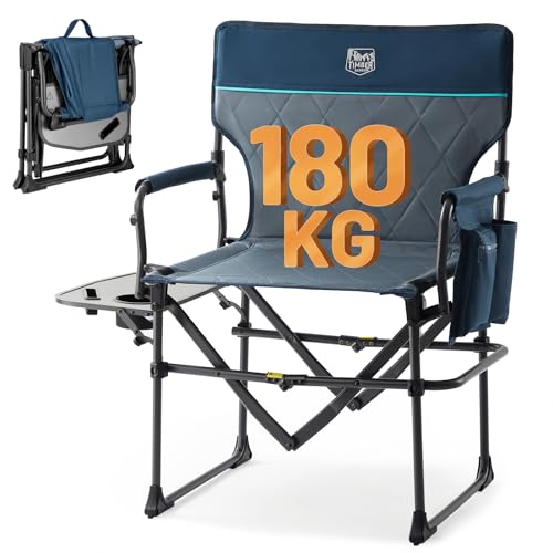 TIMBER RIDGE Silla de Camping Plegable de 180 kg, tamaño Compacto, Silla de Director portátil con Mesa Auxiliar y Bolsillo Lateral para Camping, jardinería, Deportes y Pesca