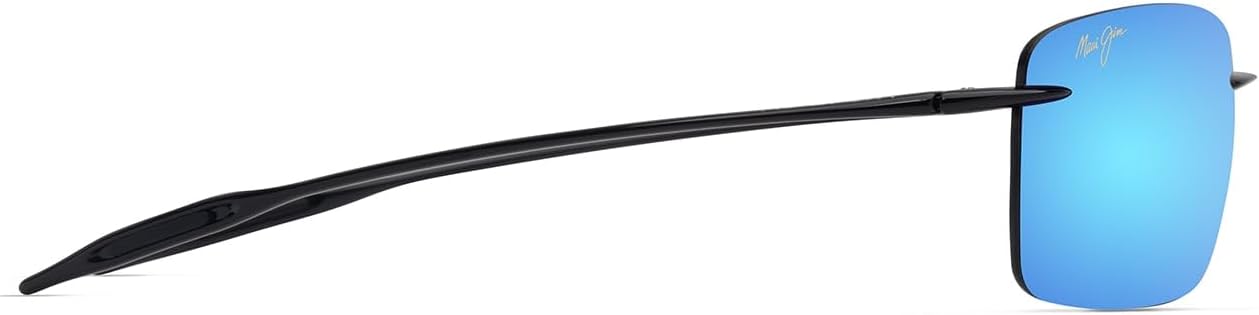Maui Jim Men's & Women's Lighthouse Polarized Rectangle Sunglasses, Shiny Black/Blue Hawaii Polarized, Medium Fit