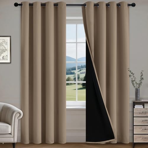 Image of COSVIYA 100% Khaki Green Blackout Curtains for Living Room 84 Inches Length
