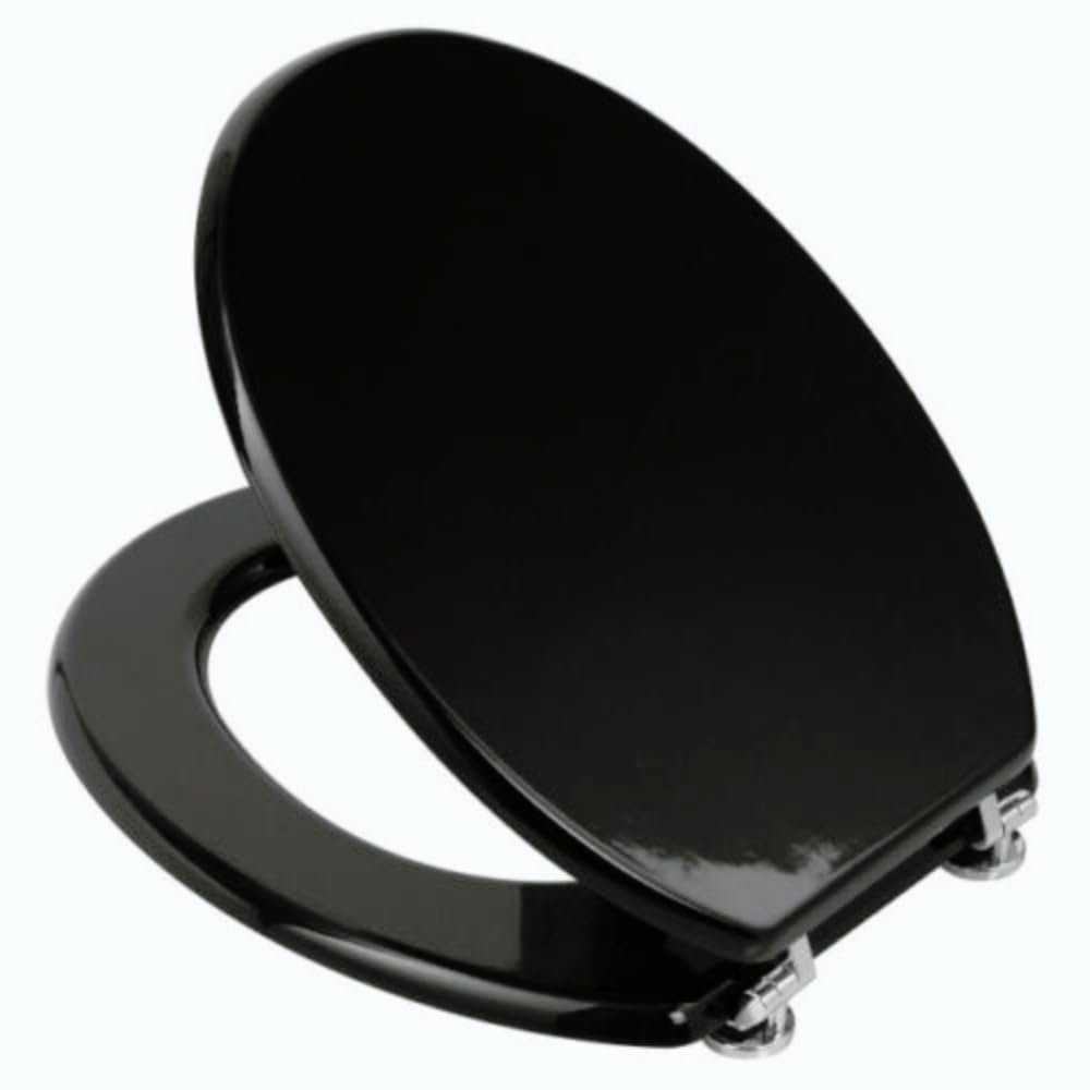 Schläfer 4638201 | Sedile Wc Nero, Copriwater Universale Colorato per Bagno, Coprivaso Weser, Tavoletta Copri Wc Bagno in Legno, Cerniere Regolabili in Ottone Cromato, Copritazza per Wc Forma Ovale.