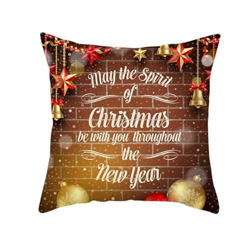 Epinki Kissenbezüge Weihnachten 50x50cm, Rote Wand Englisch Satz Motiv Dekokissen Polyester Weich Bequem, Quadratische Kissenhülle für Schlafzimmer Büro Auto, Rot Gold