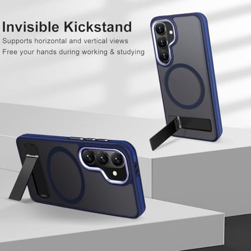 Image of MALEWOLF Stand Case for Samsung Galaxy S26 Plus, Compatible with Magsafe, Anti-Slip Cover [Military Grade Shockproof] [Matte Translucent Back], Color Hybrid Phone Case for Galaxy S26+ (Darkblue)
