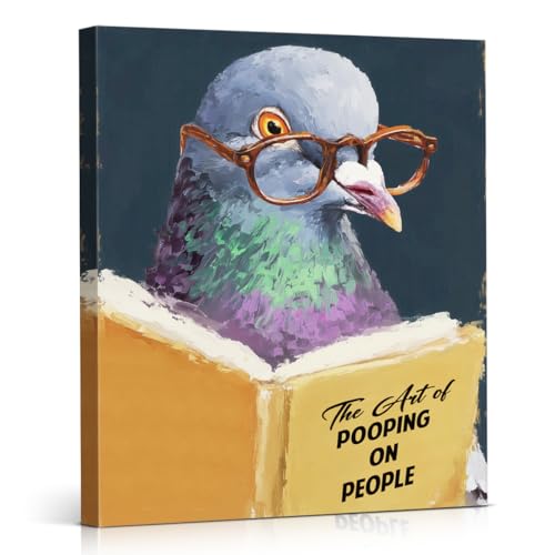 YJIKRTVT Humor Pigeon Wall Art, Hilarious The Art of Pooping on People Print Artwork, Whimsical Pigeon Reading Book Print Poster, Wall Decor For Bedroom Living Room 8x10 Inches