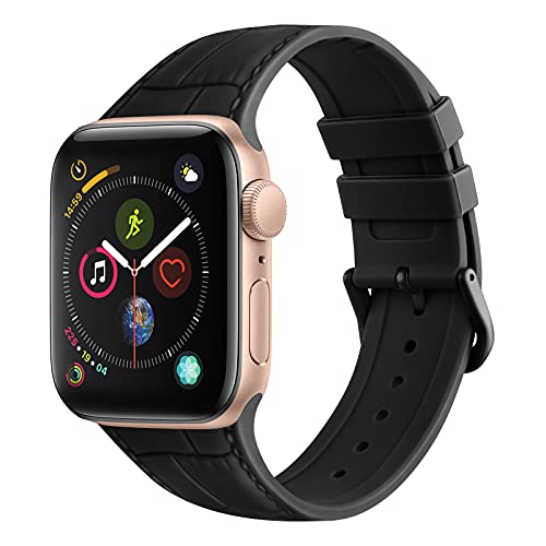 Amzpas Bracelet Compatible pour Apple Watch 44mm 42mm 38mm 40mm, Bracelet en Silicone avec Texture en Cuir pour iWatch Series 6, Series 5, Series 4, Series 3, Series 2, Series 1, SE Cover