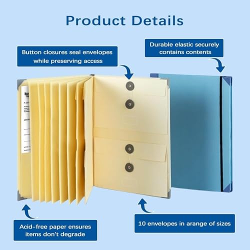 Carpeta expandible para documentos importantes y certificados en azul 6