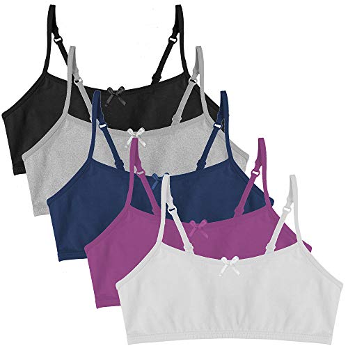 Popular Girls Training Bra - Crop Cami Training Bras for Girls w Adjustable Straps. Bra Pack 5 PK Cool Neu 10/12