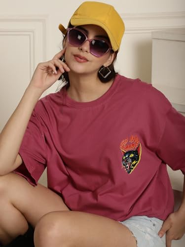 Image of Preneum Women's Cotton Graphic Printed Baggy Fit Drop-Shoulder Sleeves Cotton Oversized T-Shirt