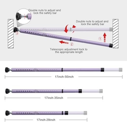 Image of Sliding Door Security Bar, 17.7-50.5inch Heavy Duty Adjustable Sliding Patio Door Lock Bar with Rubber Tips,Diameter 1inch Window Security Bar for Home Apartment Travel Children Women (Purple)