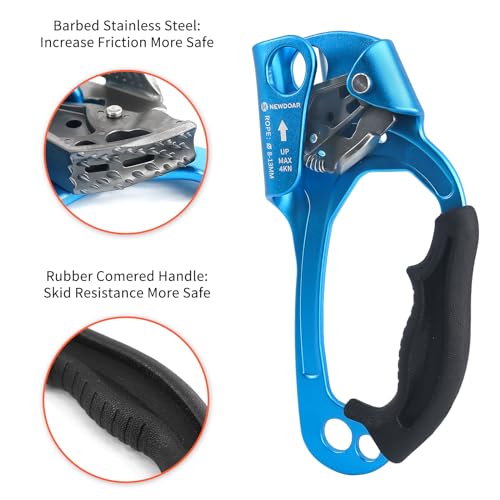 Image of NewDoar Right Hand Ascender Rock Climbing Tree Arborist Rappelling Gear Equipment CE Certified Rope Clamp for 8~13MM Rope(Right Hand Pro Blue)