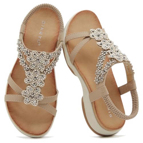 Sandales plates avec soutien voûte plantaire et strass beige 40.5