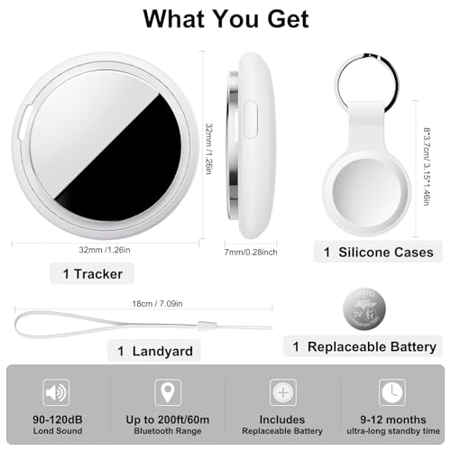 Image of Air Tracker Tag Works with Apple Find My (iOS Only) Includes Replaceable Battery, Bluetooth Smart Item Locator Key Finder for Keys, Luggage, Wallet, Pet, Dog, Cat (White, 1-Pack)