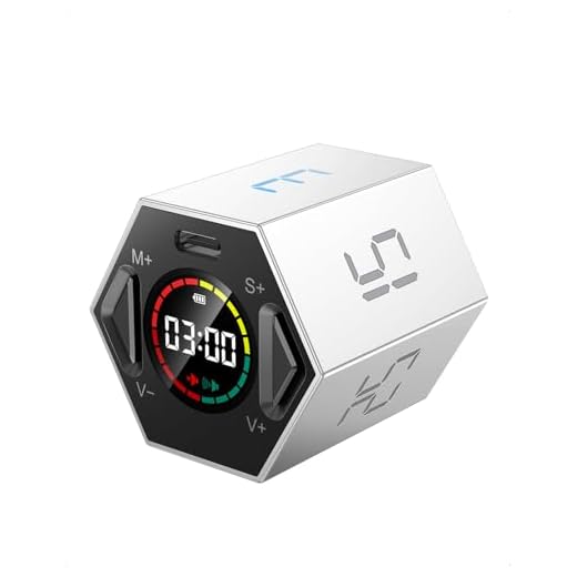 Ticktime Pomodoro Timer, Productivity Cube, Hexagon Magnetic Flip Focus Timer, Mute & Adjustable Sound Alert, for Work, Office, ADHD, Study, Task, 3/5/10/15/25/30min & Custom Countdown - Gray