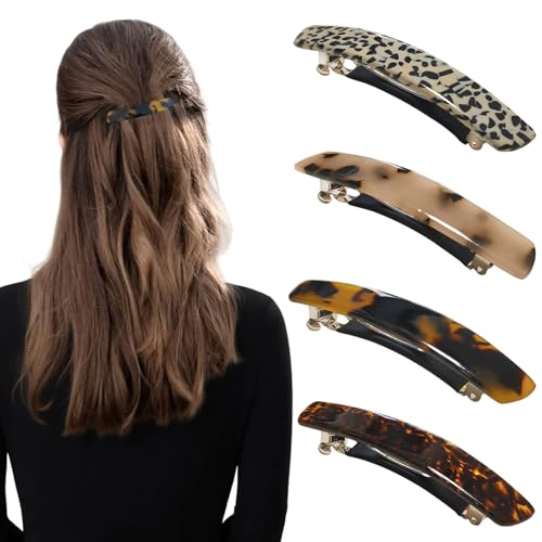 Markuii French Hair Barrettes for Women Small 3 Inch Acetate Half Up Hair Barrette Clips for Thin, Short or Fine Hair, 4 Pack