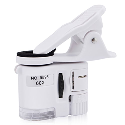 OLLGEN Universal Clip Type 60X LED Magnifying Loupe Mini Portable UV Light Jewelry Magnifier Loop with Clip-on Micro Lens for Universal Smart Phones and Tablets