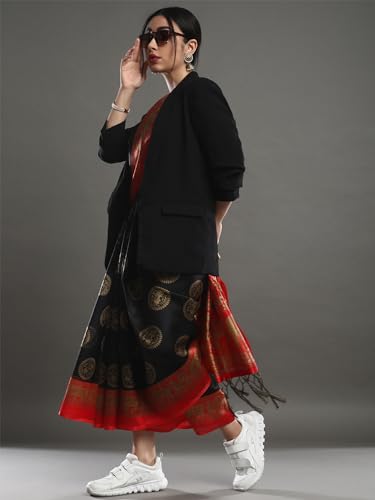Image of AKHILAM Women's Art Silk Animal Print Saree With Unstitched Blouse Piece(Black APHALSP100D SNK)