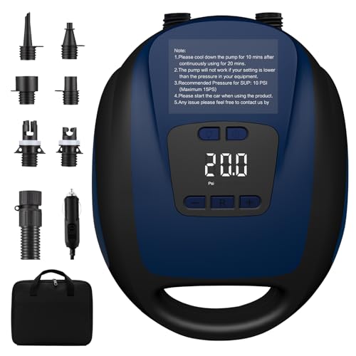 Sup Pumpe Elektrisch 20psi Schlauchboot Pump Sup Pumpe mit intelligenter zweistufiger Auto-Off-Funktion Elektrische Luftpumpe Sup für Paddelboard Aufblasbares SUP und Boot (Dark Blue)