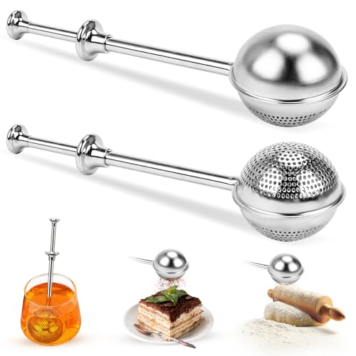 Teezange 2 Stück Teesieb für Losen Tee - Teaballs mit Teleskopgriff, Teeei 304 Edelstahl, Teezange, Tee Sieb, Tea Infuser, Edelstahl-Mehlsieb-Staubwedel - Zucker, Mehl, Gewürze