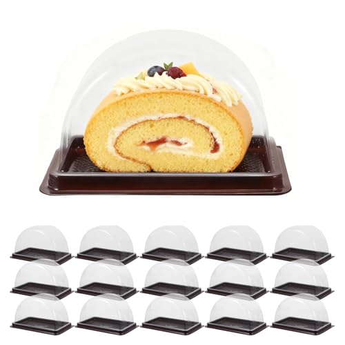 STOBAZA 50 Sets Roll Cake Boxes with Clear Lids, Swiss Roll Container with Black Bases, Cheesecake Carrier Pastry Dessert Sushi Pastries and Bakery Takeout Boxes 5.11X3.54X3.14 Inch