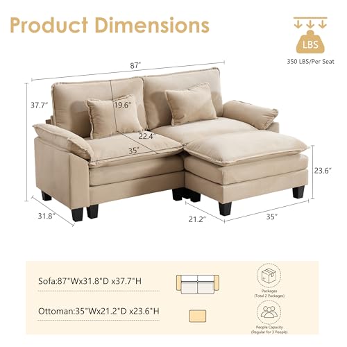 Image of URRED Oversized Modular Sectional Sofa,Solid Khaki:87 inch L Shaped