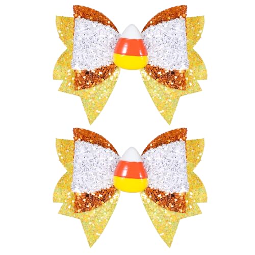 3.5in Glitter Candy Corn Fall Halloween Hair Bow Clip for Teens Girls