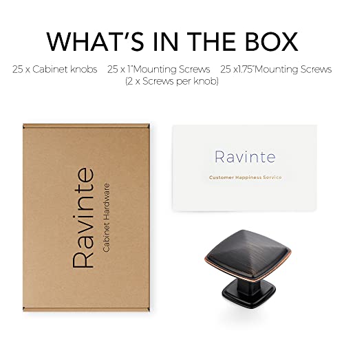 Image of Ravinte 25 Pack Oil-Rubbed Bronze Kitchen Cabinet Square Knob Single Hole Cabinet Hardware for Dresser Drawer Cabinet Pulls Drawer Knobs Cabinet Knobs