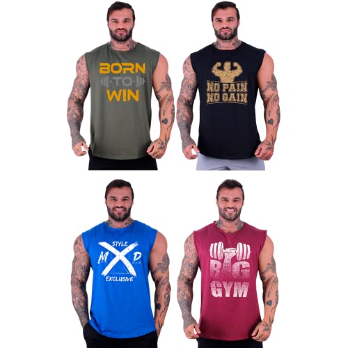 Kit 4 Regatas Machão Longline Masculina MXD Conceito Sem Manga Treino Academia Musculação Estampada