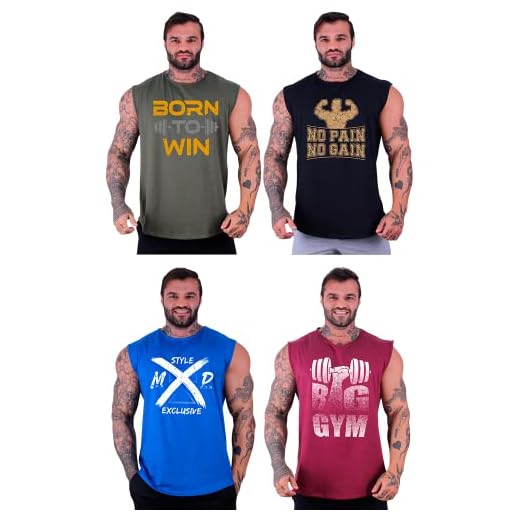 Kit 4 Regatas Machão Longline Masculina MXD Conceito Sem Manga Treino Academia Musculação Estampada (M, Opção 09)