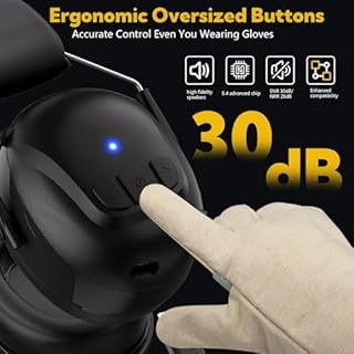 Kalence Bluetooth 5.4 Ear Defenders with 120 Hours Playtime, Rechargeable Wireless Hearing Protection Safety Earmuffs for Mowing, Workshops, Construction, Snowblowing, Matte Black