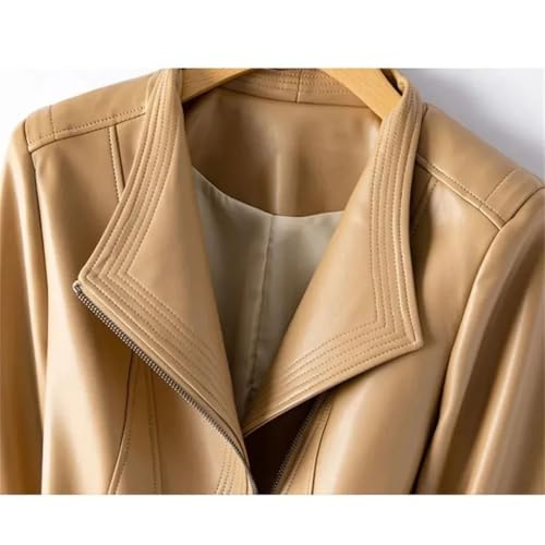 Women Genuine Leather Sheepskin Short Slim Zipper Suit Collar Leather Jacket Office Lady Style V Neck Long Sleeve Jacket 6