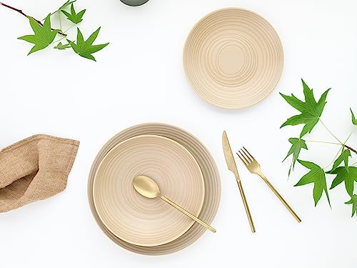 CreaTable, 23919, Serie Lava Stone Sand, 12-teiliges Geschirrset für 4 Personen, Teller Set aus Steinzeug, spülmaschinen- und mikrowellengeeignet, Made in Europe