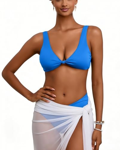 Image of Bikini Tops for Women Sexy V Neck Kont Front Adjustable Swimsuit Top Push Up Supportive Bathing Suit Top