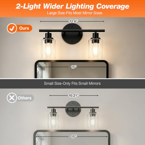 LEDVANCE Sylvania Modern Bathroom Light Fixture with 2 Clear Glass Shades, Iron with Black Finish, E26 Medium Base, Vanity Lights for Bathrooms, Foyers, Entryways - 1 Pack (67971) by LEDVANCE - Used condition - Image 2