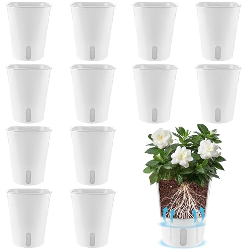 APACALI 12 macetas de 12,5 cm con sistema de riego, maceta de autoriego con indicador de nivel de agua, maceta para hierbas de cocina con sistema de riego, maceta para interior y balcón