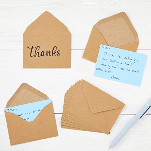 100 Count Mini Note Cards With Envelopes Set, Bulk Kraft Paper Gift Card Envelopes For Small Business, Florist Cards, Save The Date, Handwritten Messages, Brown, 4.1X2.75 In #TOP1