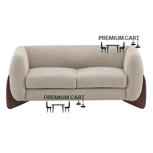 Image of Upholstered 3 Seater Sofa Three Seater Sofa with Wooden Legs for Living Room Hotels & Offices (Two Seater Boucle Beige)