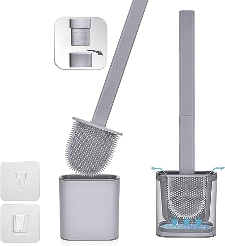 KWIK CLEAN Grey Single Deep Clean Silicone Toilet Brush & Quick Dry Anti-drip Holder